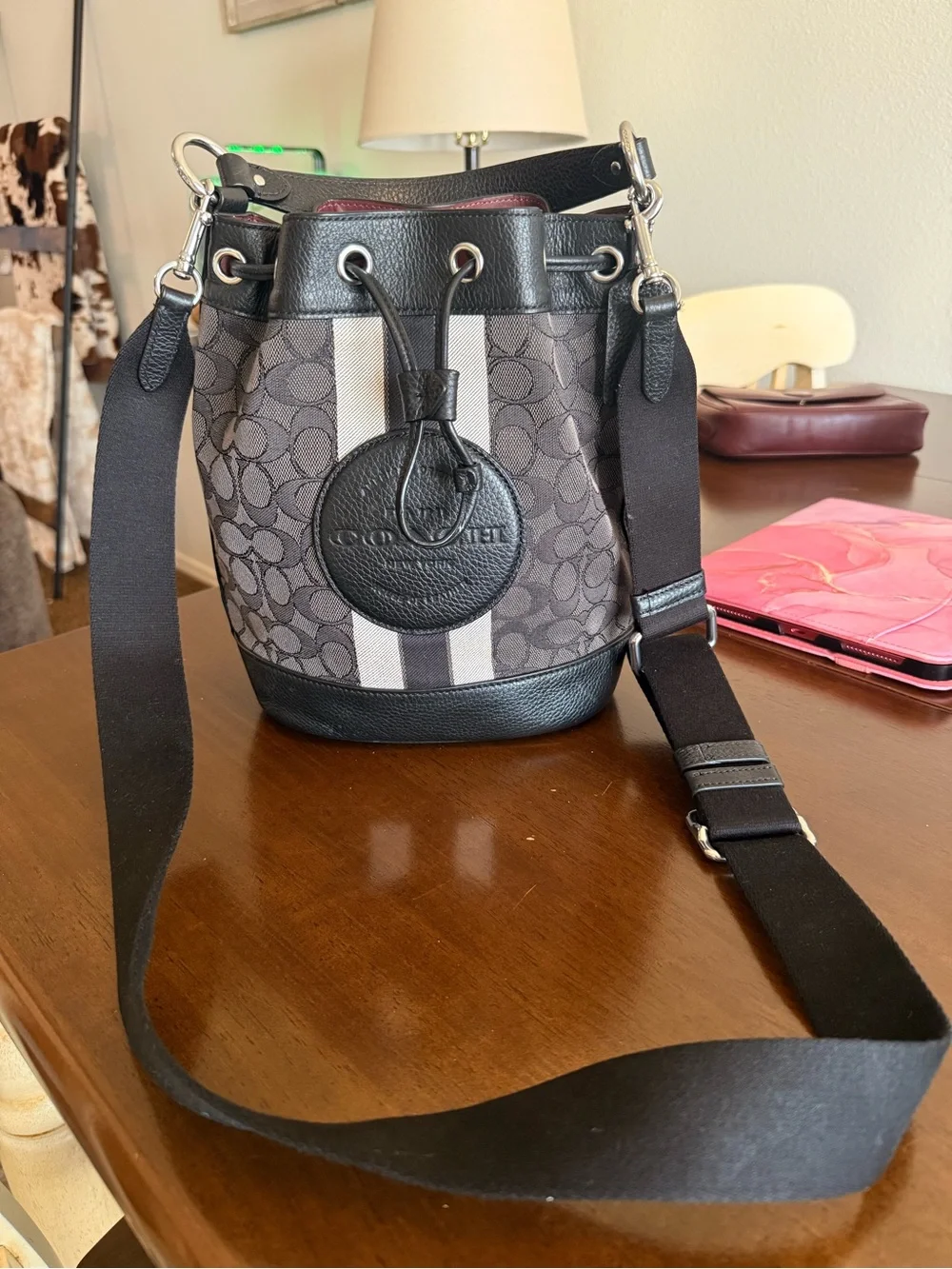 Coach Charcoal and Black Signature Bucket Crossbody